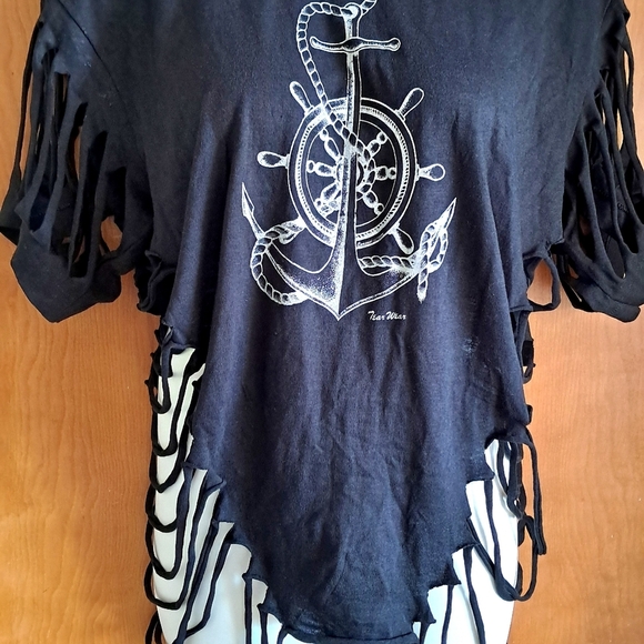 Black Fringe Anchor Swim Coverup / t-shirt - Picture 2 of 8